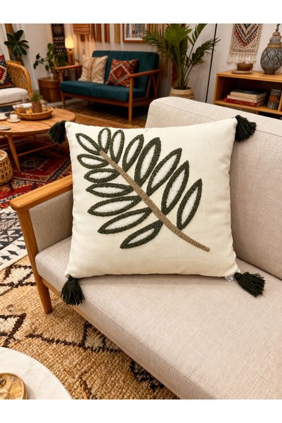 MACASA Single Punch Embroidered 100% Cotton White Fabric Throw Pillow Cover