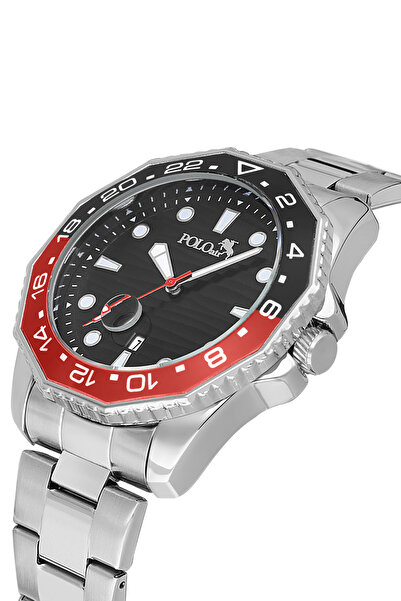 Polo Air Mercek Calendar Rotating Case Silver Red Black Men's Wristwatch Pl-7047E1X