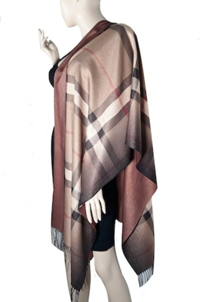 L-line fashion Women's double-sided shawl with lurex inserts, brown/copper
