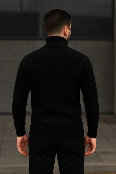 Butik Men's Corded Fabric Knitwear Sweater Set of 2 White Black Regular Turtleneck Full Neck Knitwear Set Model Ka