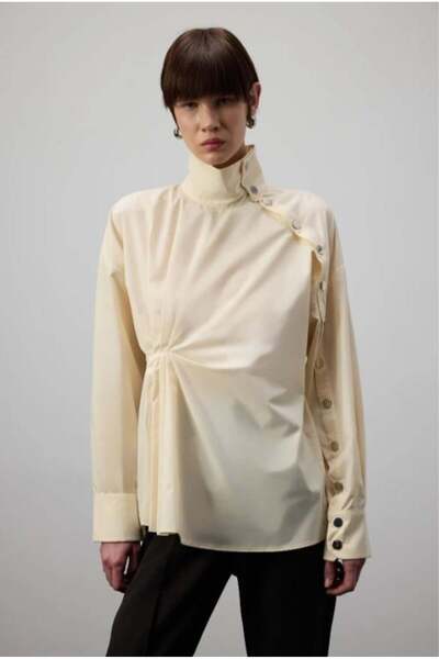 Touche Asimetrik Poplin Gömlek Bej