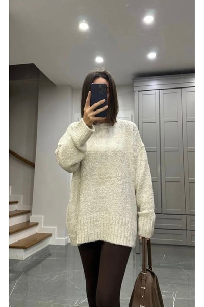 LUMİ سترة طويلة دافئة ذات ملمس ناعم للنساء باللون البني قصة فضفاضة