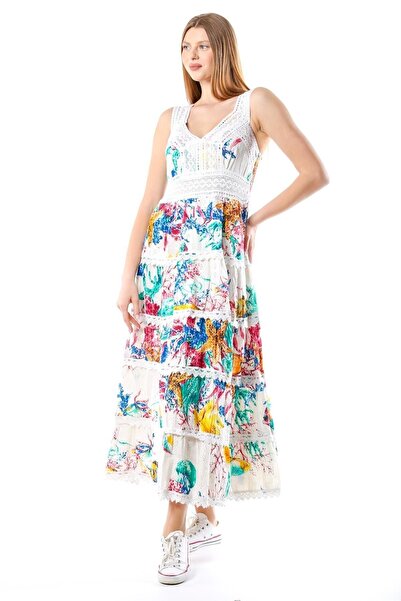 della moor Rochie lungă cu bretele din dantelă cu model exotic italian albastru