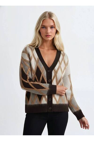 İLKCET MODA Ethnic Patterned Oversized Premium Women's Cardigan