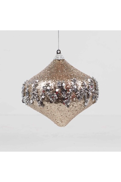 Ritzz Ασημένιες χάντρες και πούλιες - Στολίδι από πεύκο με λεπτομέρεια από παγιέτες σαμπάνια 10 εκ.