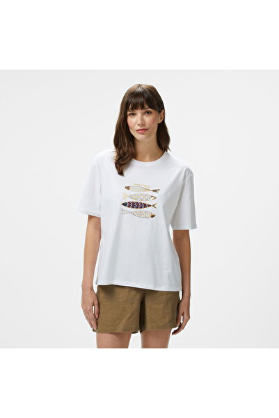 Nautica Women's White Regular Fit Embroidered T-Shirt