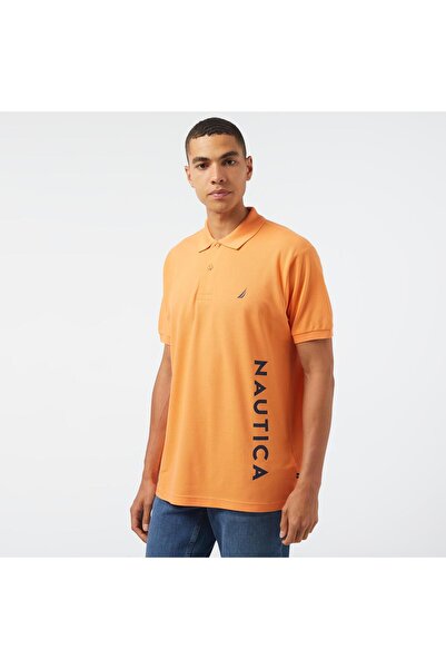 Nautica Men's Orange Classic Fit Short Sleeve Polo Neck T-Shirt