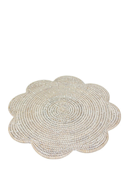 Caspari Scalloped Round Krem Rengi Rattan Amerikan Servisi