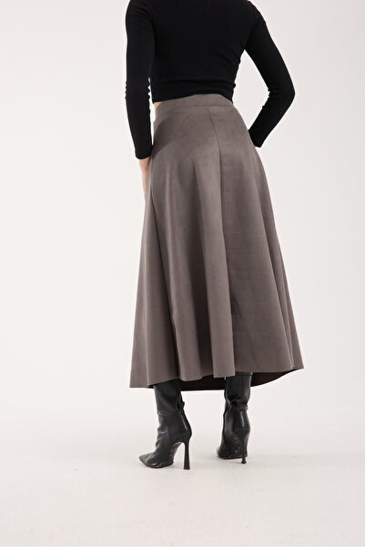 DeChival Long Suede Skirt - 90 cm Full Length Flawed Suede Skirt
