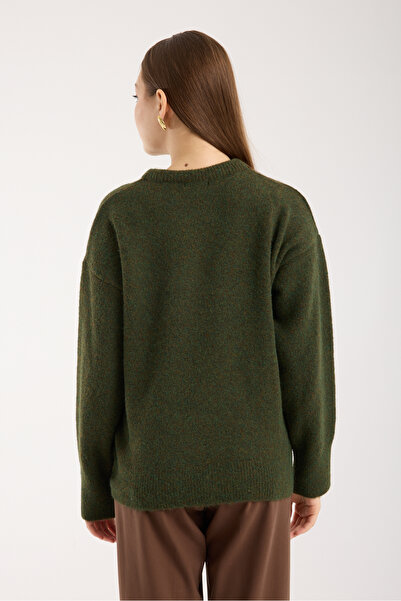 İLKCET MODA Khaki Premium Oversized Women's Sweater with Scarf Detail