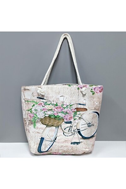 ZERO LAND Mtxdpn Bicycle Patterned (190733) Beach Bag-Cream