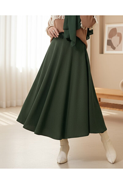Modamorfo Zippered Cashmere Bell Skirt - Khaki