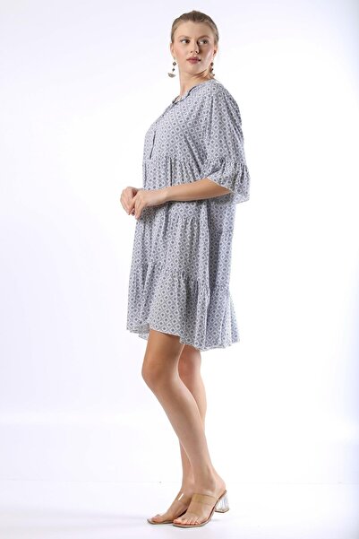 della moor Gray Italian Half Button Floral Pattern Loose Dress