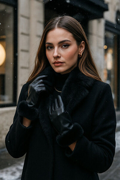 keisy Mănuși de damă din piele cu detalii de pluș