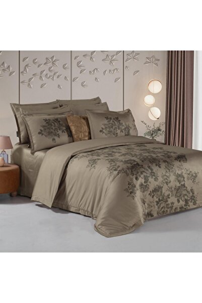 Sarev Lılı Marlen King Size 100% Cotton Satin “300 TC” Duvet Cover Set Mocha