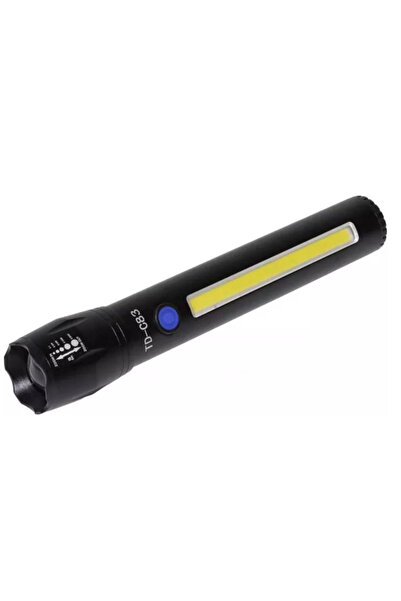 OEM TD-C83 flashlight with 7 W CREE LED, 7 W COB side LED, integrated battery, telescopic zoom
