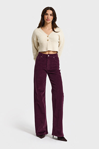 its basic Women's Purple Color 26W5-111 Straight Cropped Fit Elastane Fabric Slim F Corded Fabric Velvet Velvet Fabric Pants