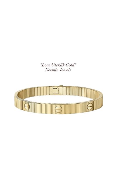 Nermin Jewels سوار من ماركة Love مصنوع من الفولاذ المقاوم للصدأ باللون الذهبي الوردي الفاخر، هدية، قلادة تشوكر 2 في 1