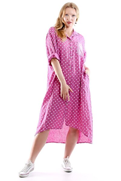 della moor Lilac Italian Polka Dot Patterned Linen Shirt Dress
