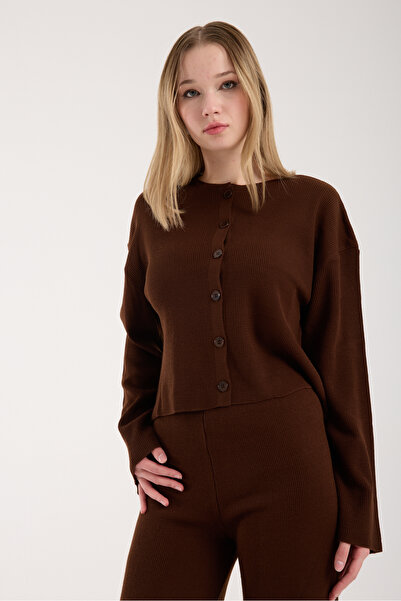 İLKCET MODA Cardigan Pants Coffee Women's Bottom Top Knitwear Set