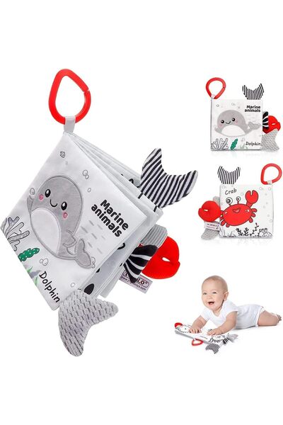 Generic X-Spring Soft Fabric Sensory Crinkle Baby Book - Touch & Feel Marine Animals, 6-18 Months