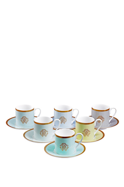 Roberto Cavalli Lizzard Sunrise Pastel Renkli 6 Kişilik Porselen Türk Kahvesi Fincan Takımı