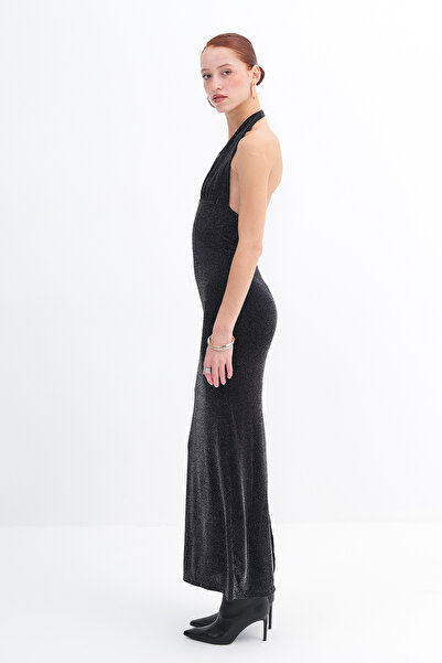 Addax Glitter Long Dress with Halter Neck E12388