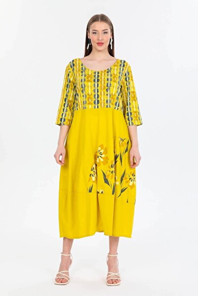 della moor Φαρδύ φόρεμα με κίτρινο ιταλικό φλοράλ σχέδιο