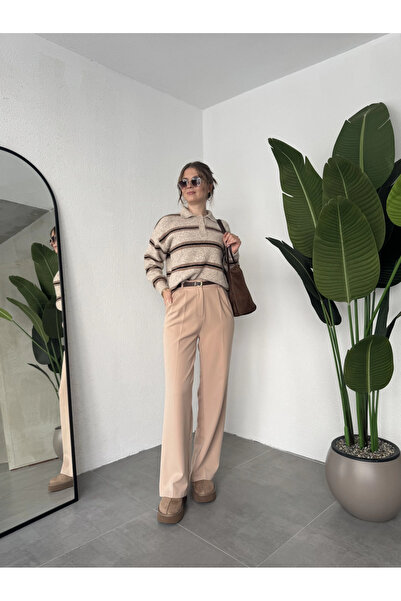 ELAYF Mink Pleated Full-Fit Wide Leg Palazzo Pants