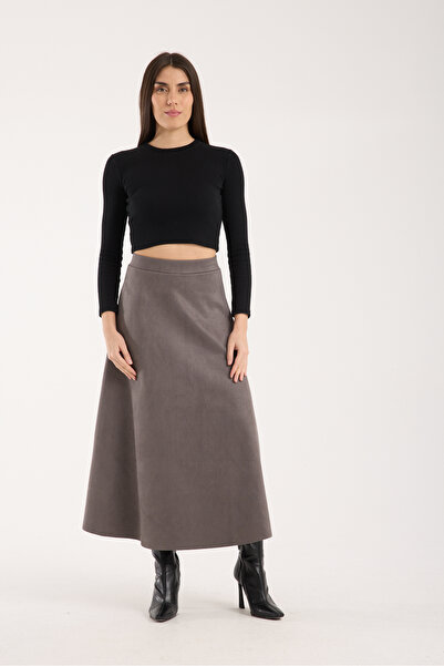 DeChival Long Suede Skirt - 90 cm Full Length Flawed Suede Skirt