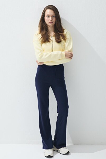 TUBİA Women's Butter Color Hooded Fleece-Lined Crop Sweatshirt Cardigan