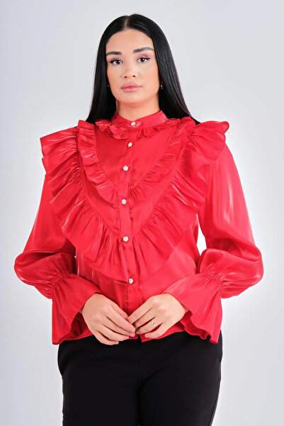 Lila Rose Fırfırlı Saten Organze Gömlek