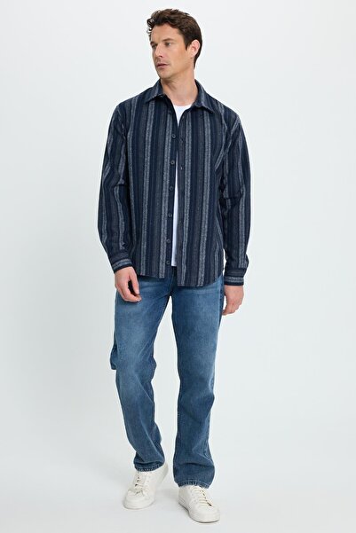 Tudors Men's Relax Fit Comfortable Cut Sports Collar Striped Lumberjack Shirt