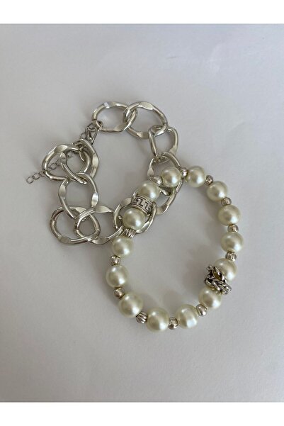 stainless steell Double Pearl Design Bracelet Set