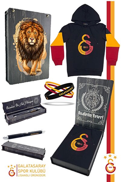 Galatasaray Original Licensed Logo Black Hooded Children's Sweat Pen Bracelet Set He