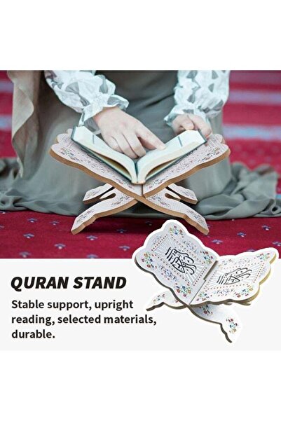 Generic Double Sided Quran Holder with Carving Pattern - Foldable Wooden Book Stand