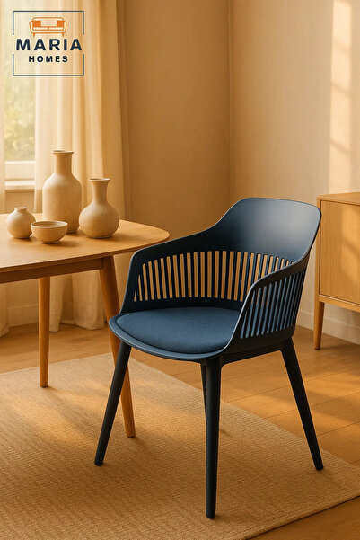 MARIA HOMES Blue Plastic Armchair with Black Legs Modern Ventilated Backrest ...