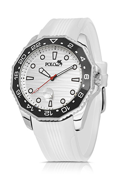 Polo Air Mercek Calendar Rotating Case Silicone Men's Wristwatch White Black Silver Color Pl-7049E5X