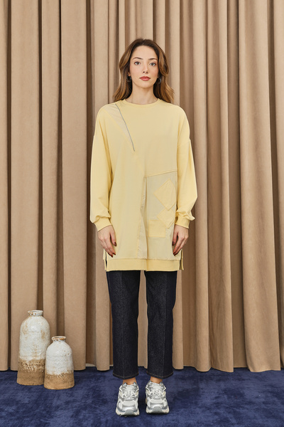 Modamorfo Women's Zipper and Applique Detailed Tunic - 10734Tun