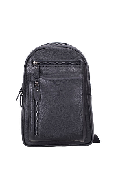 BloominBag Blake Siyah Deri Çapraz Unisex Sırt Çantası