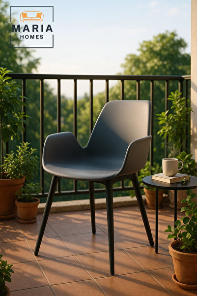 MARIA HOMES Grey Plastic Armchair – Modern Curved Seat Chair with Black Legs for Indoor & Outdoor Use