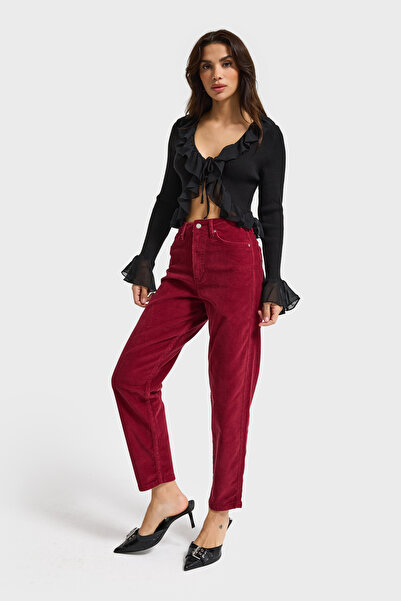 its basic Women's Burgundy Color 26W5-35 Relax Fit Flexible Fabric Thin F Corded Fabric Velvet Velvet Fabric Trousers