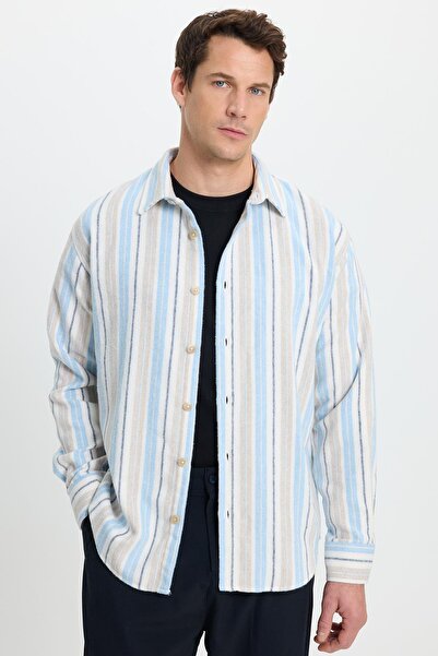 Tudors Men's Relax Fit Comfortable Cut Sports Collar Striped Lumberjack Shirt
