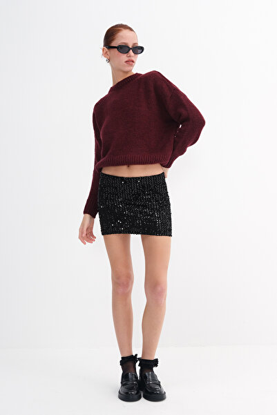 Addax Sequined Velvet Mini Skirt E192