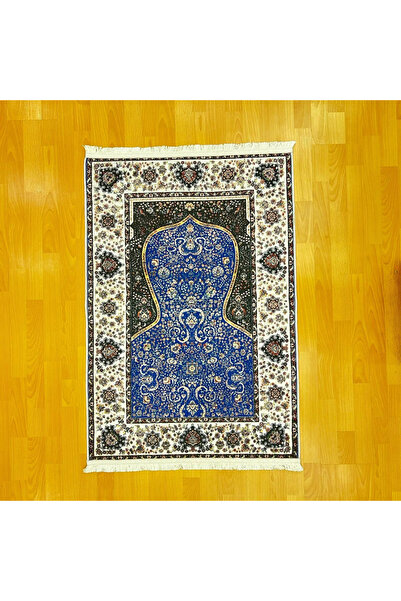 MEVLANA BAZAAR Luxury Mihrap Turkish Motif Digital Print Prayer Rug Blue