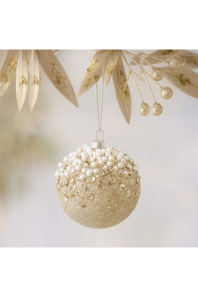 Ritzz Στολίδι από πεύκο με λεπτομέρειες από πέρλες και παγιέτες σε χρώμα σαμπάνιας 8 εκ.