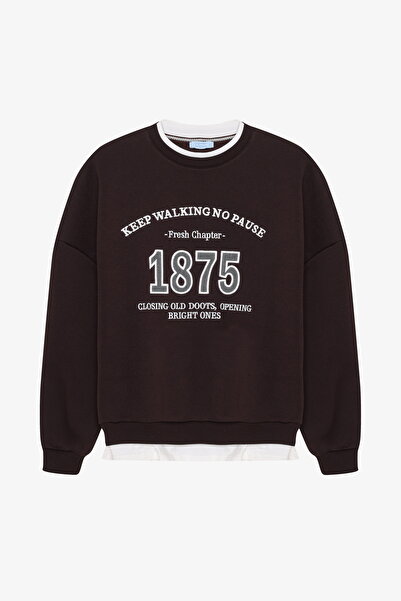 Quzu Embroidery Detailed Oversized Sweatshirt Brown
