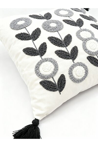 MACASA Single Punch Embroidered 100% Cotton White Fabric Throw Pillow Cover