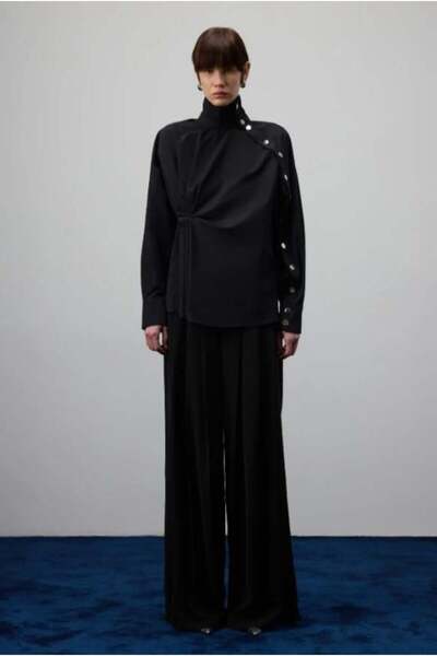 Touche Asimetrik Poplin Gömlek Siyah