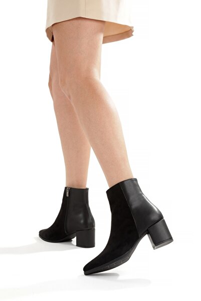Modabuymus Black Suede Short Thick Heeled Women's Boots Hudson